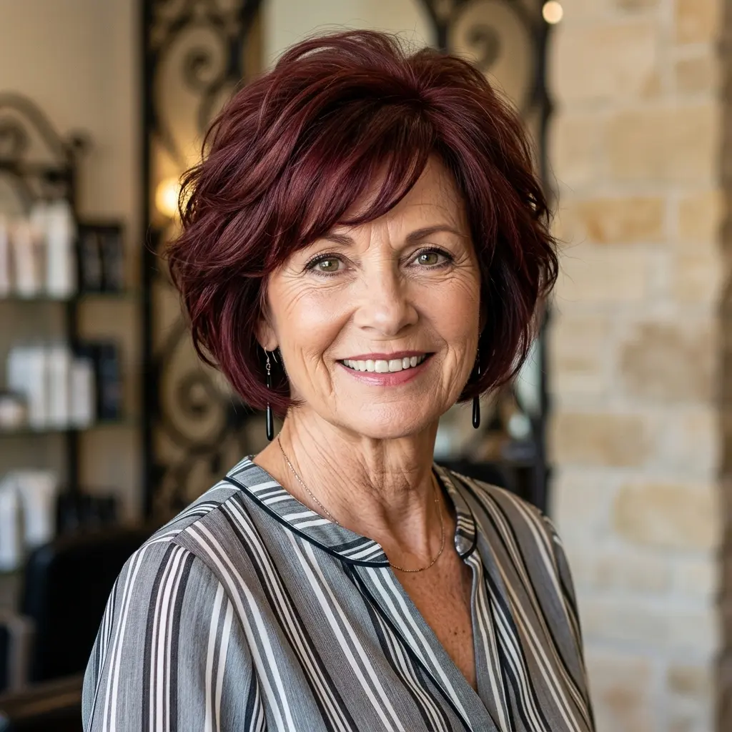 #2 Textured Wine-Red Short Bob with Lifted Crown