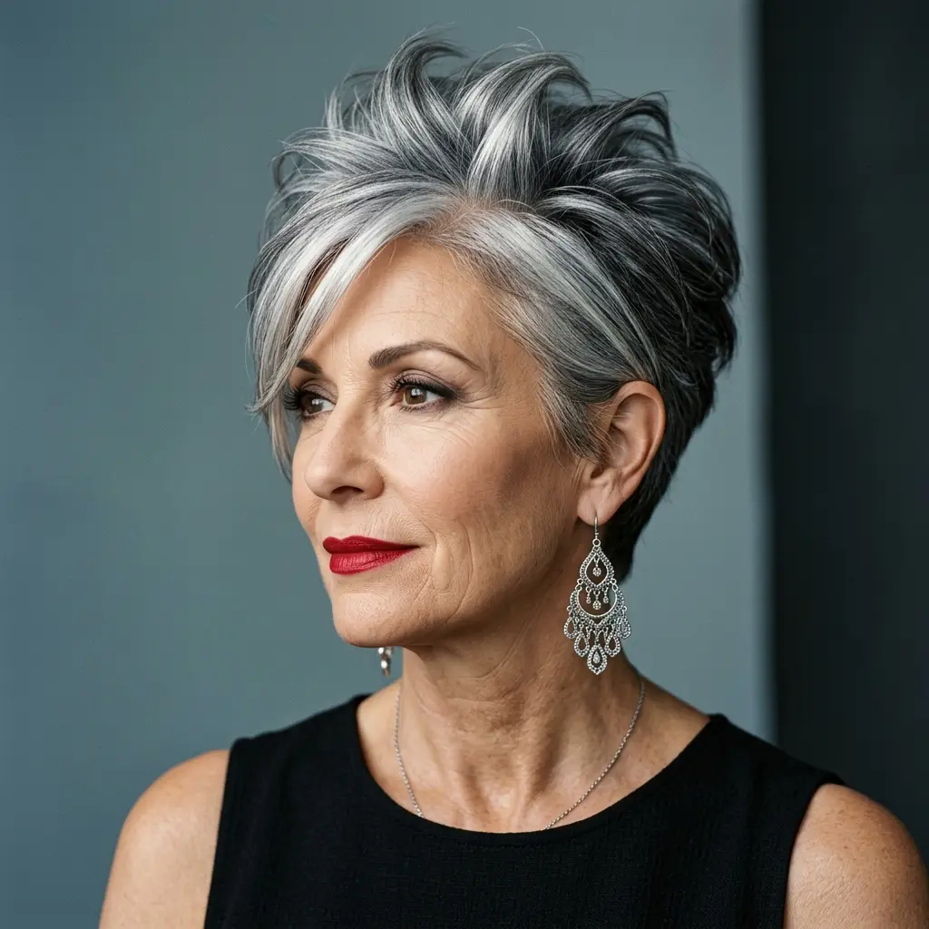 21. Naturally Gray Spiky Long Pixie
