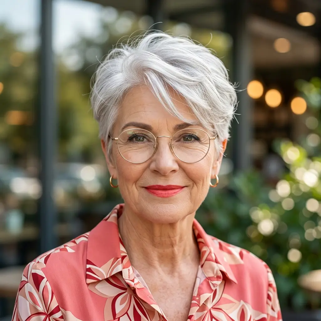 #3 Cropped Silver Pixie with Feathered Top and Tapered Sides