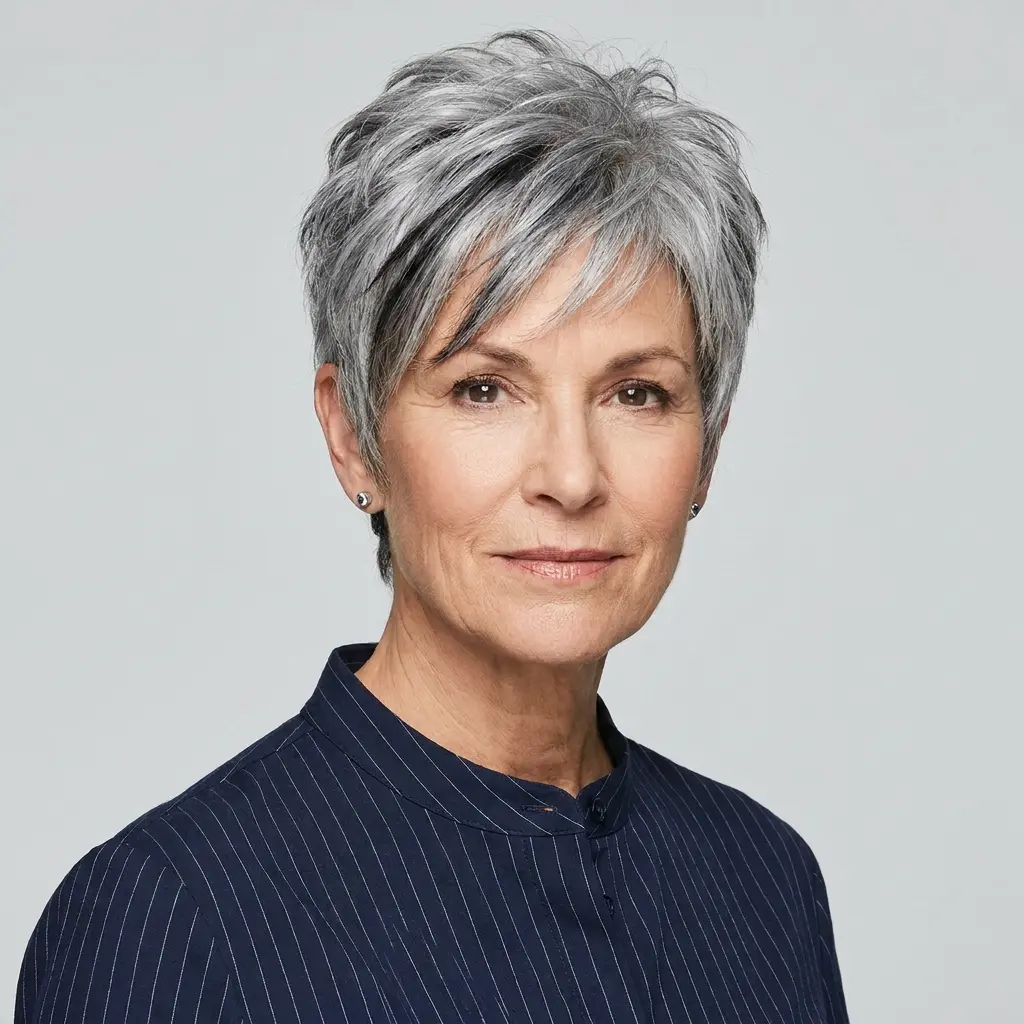 #4 Gray Hair With Black Lowlights For Depth And Edge