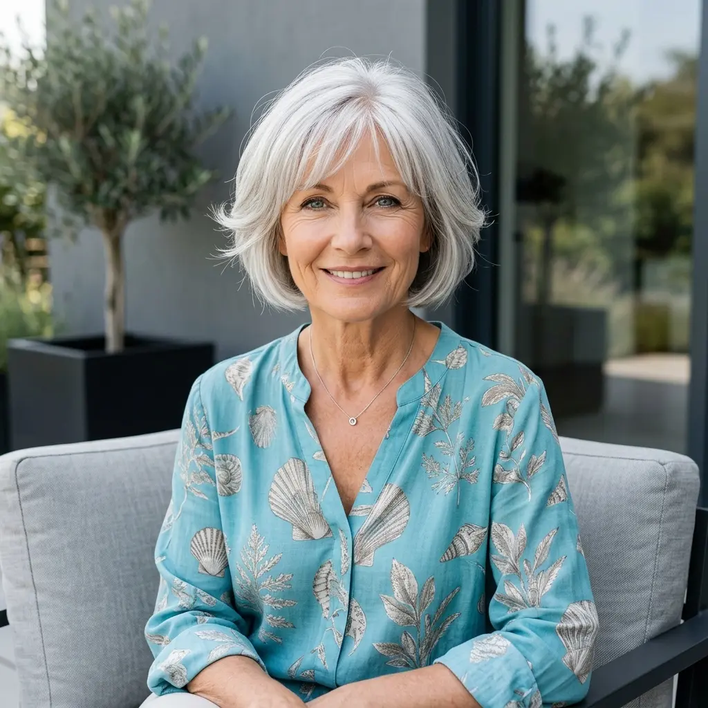 4. Stylish Side-Parted Grey Bob