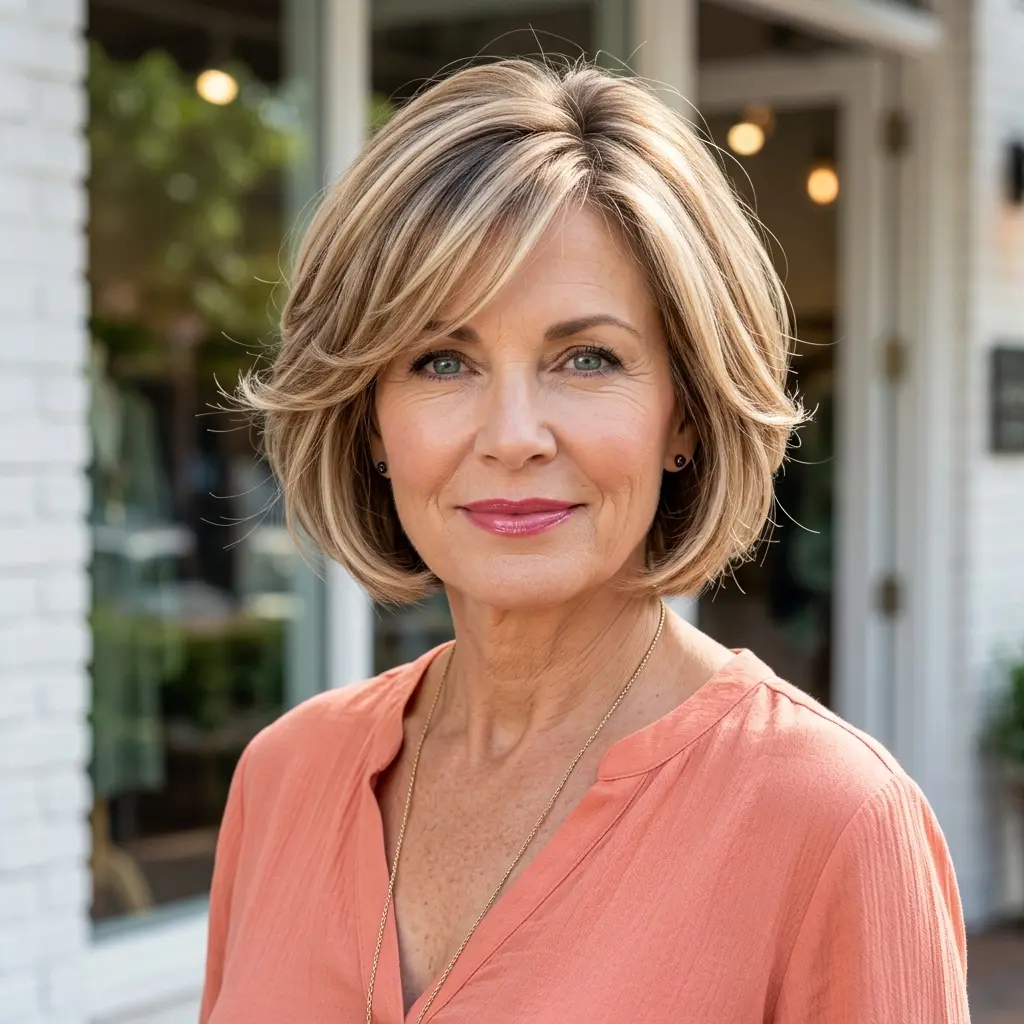 #6 Softly Graduated Side-Swept Stacked Bob with Dimensional Blonde