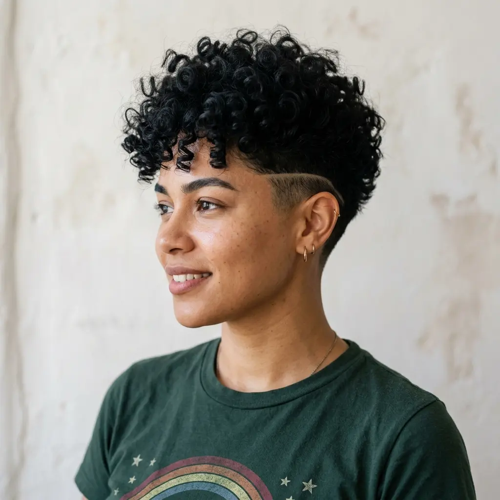 #9 Curly Pixie Undercut with Shaved Line