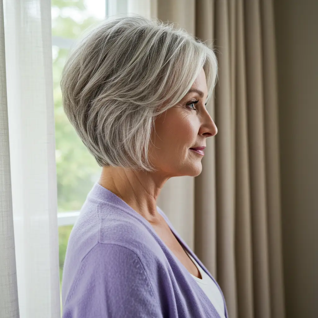 Graduated Choppy Bob on Silver Hair