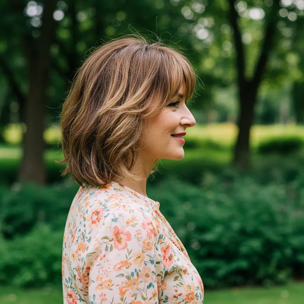 Shoulder-Length Cut with Feathered Layers and Bangs