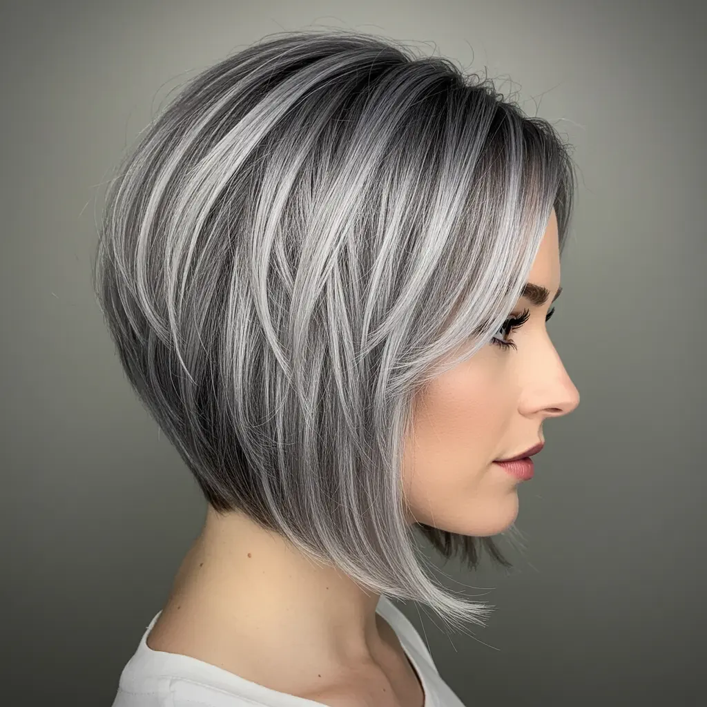 Grey Blended Short Bob with a Side Part