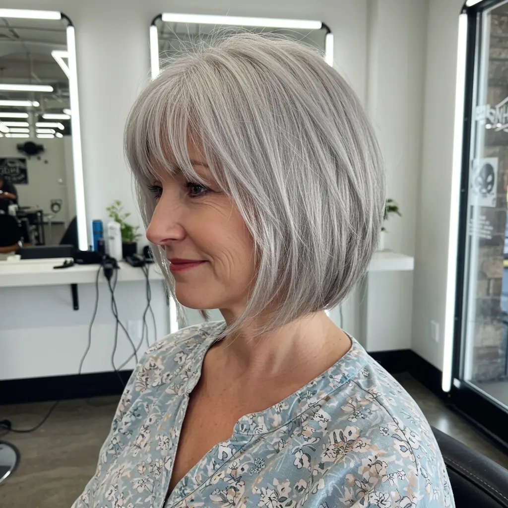 Silver Bob with Long Side Bangs
