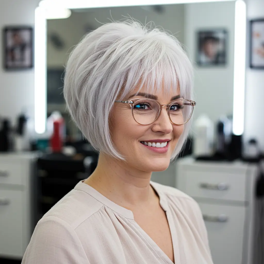 Stacked Bob with Side Bangs for White Hair