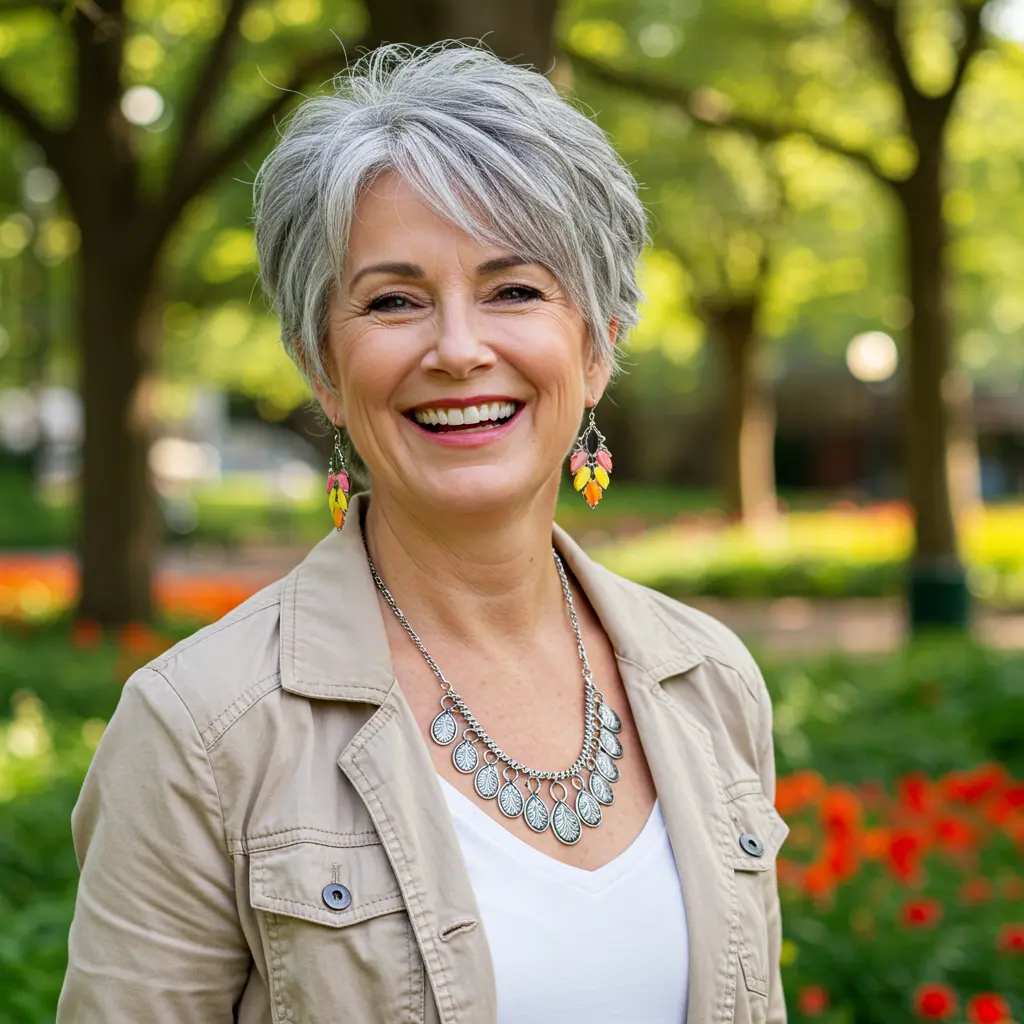 Tousled Gray Pixie with Layers