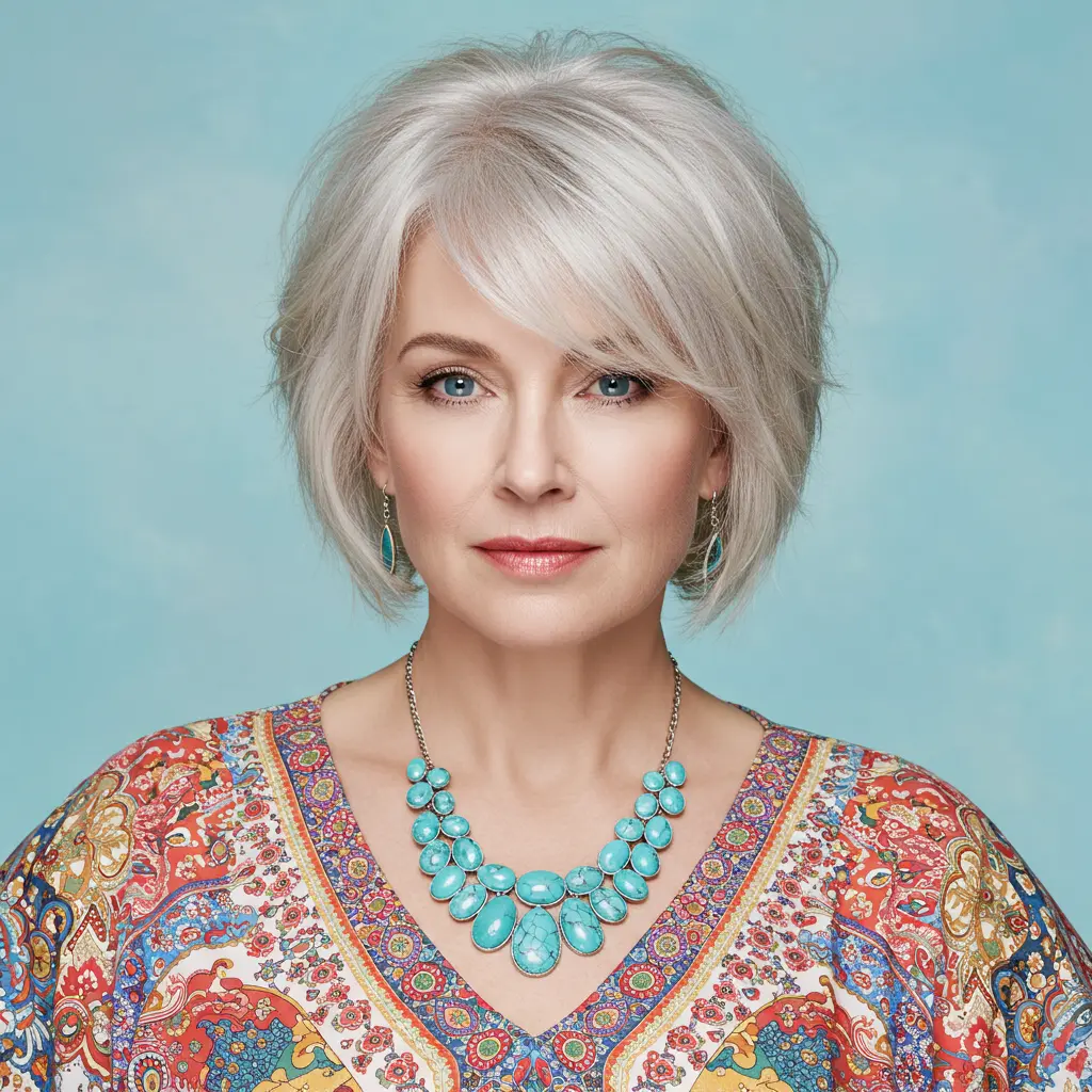 Edgy Chin-Length Shag for an Older Woman