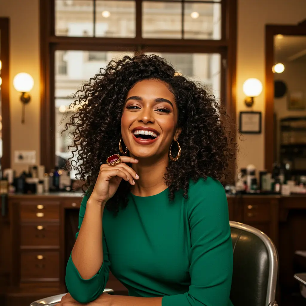 Voluminous Curls with a Side Part