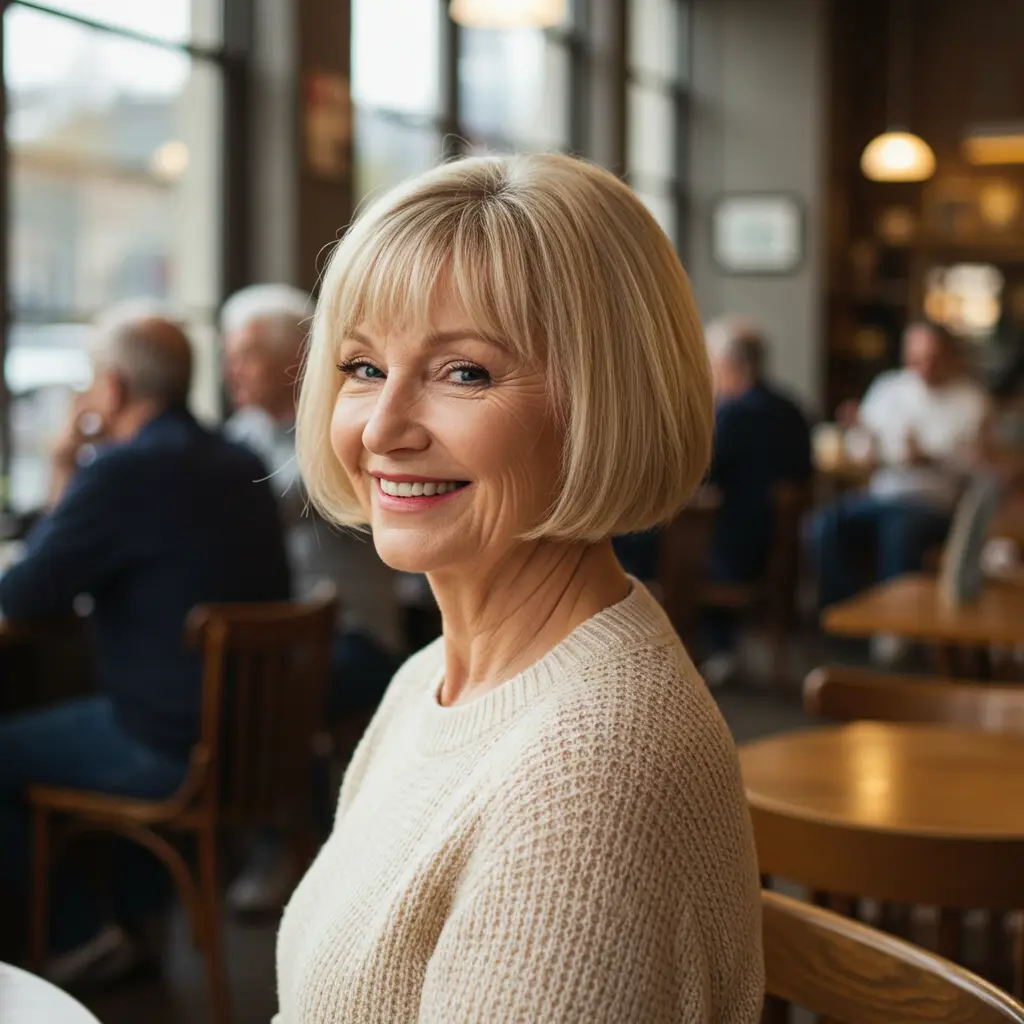Blonde Short Bob with Thin Bangs