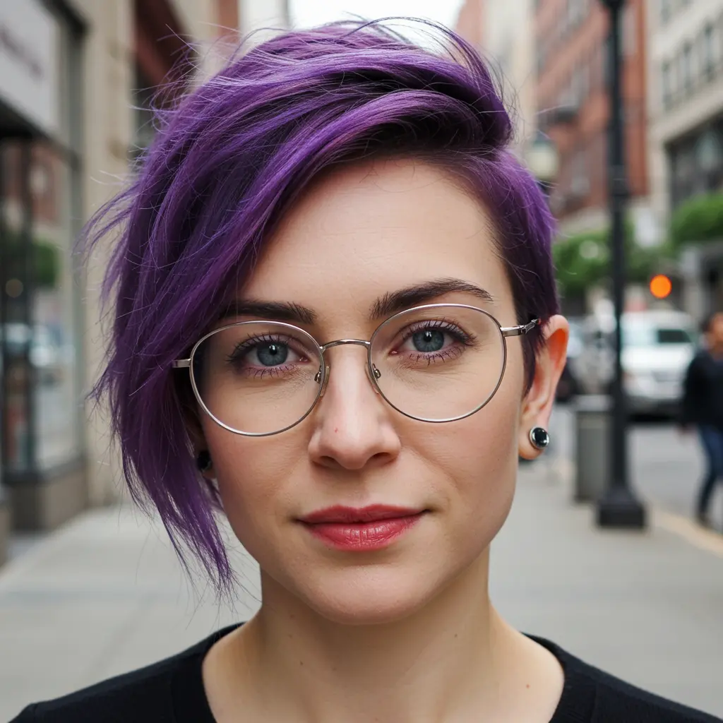 Disconnected Purple Pixie with Side Bangs