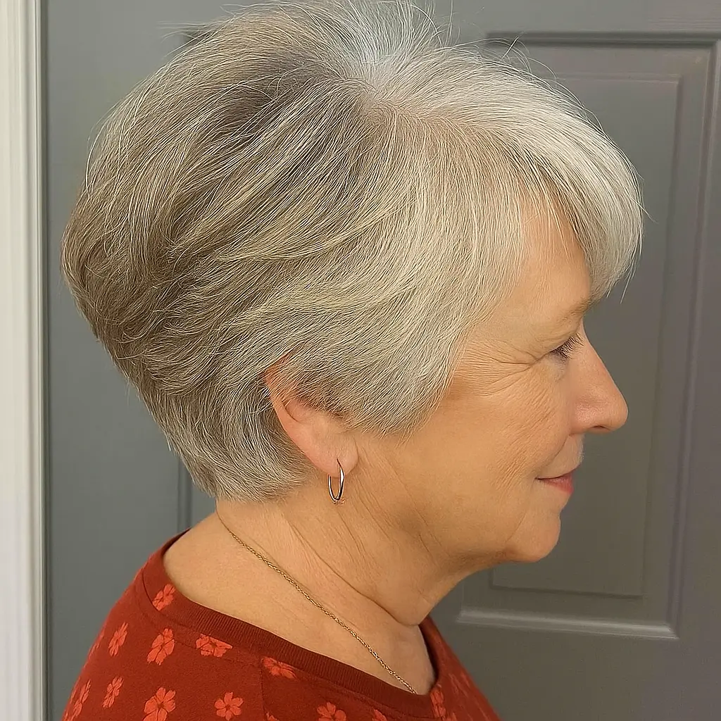 Tousled Gray Pixie with Short Layers