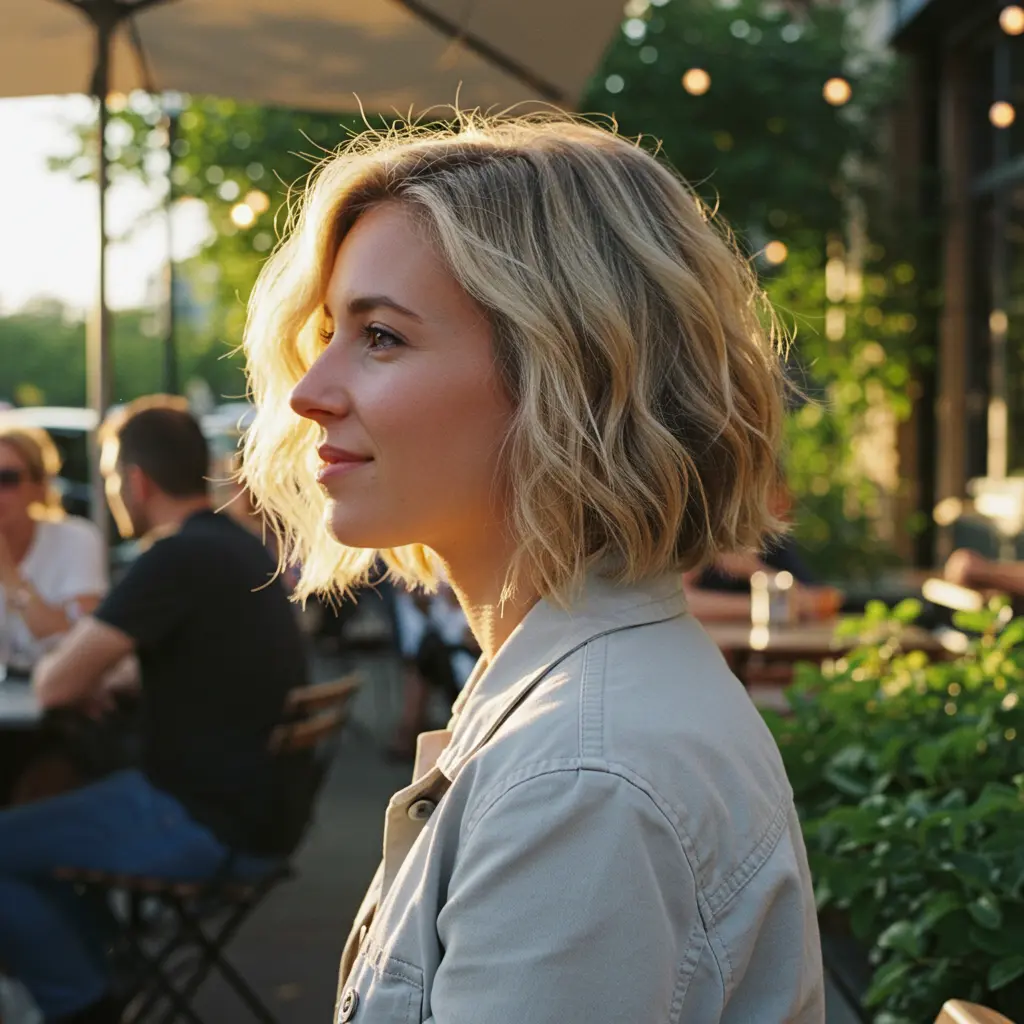 Short to Medium Textured Cut on Blonde Hair