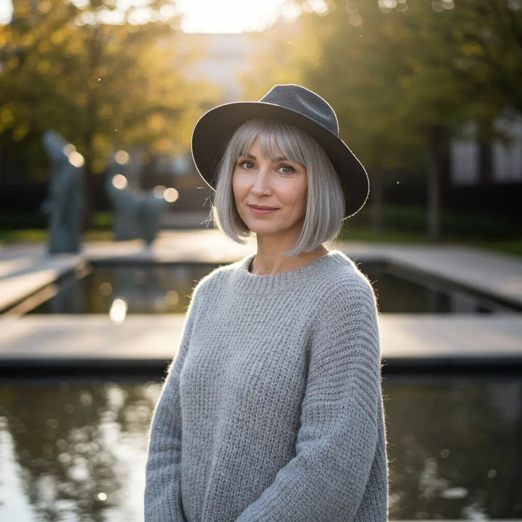 Simple Gray Graduated Bob with Bangs