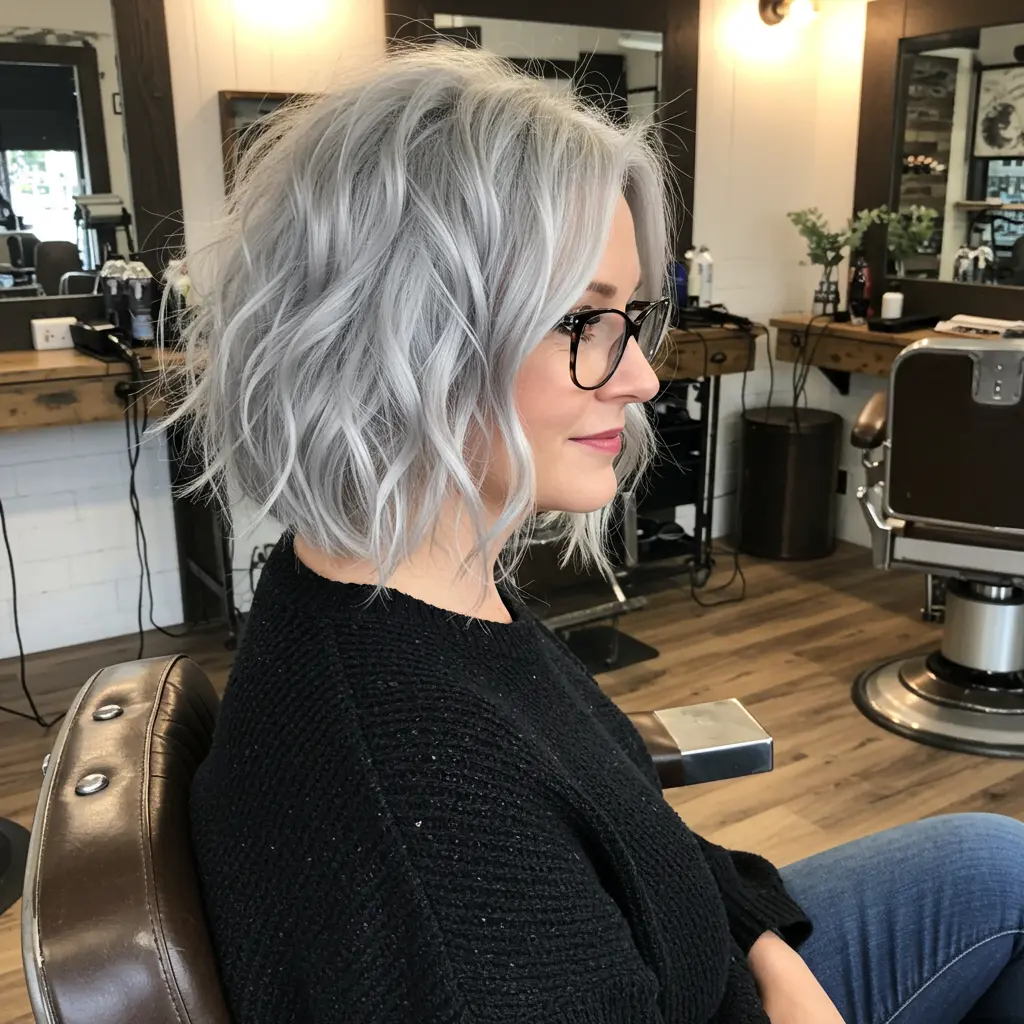 Wavy Silver Bob with Shadow Root
