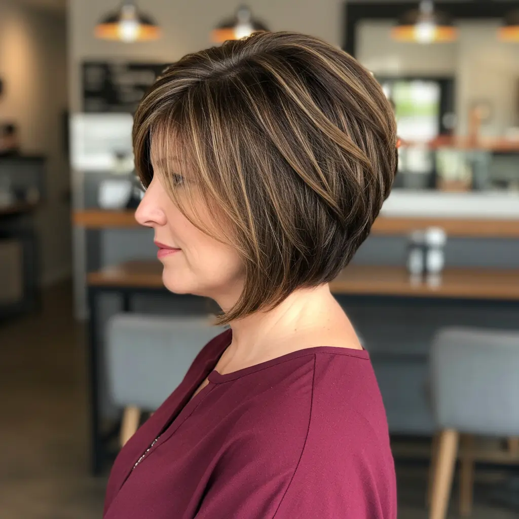 Brunette Stacked Bob with Highlights