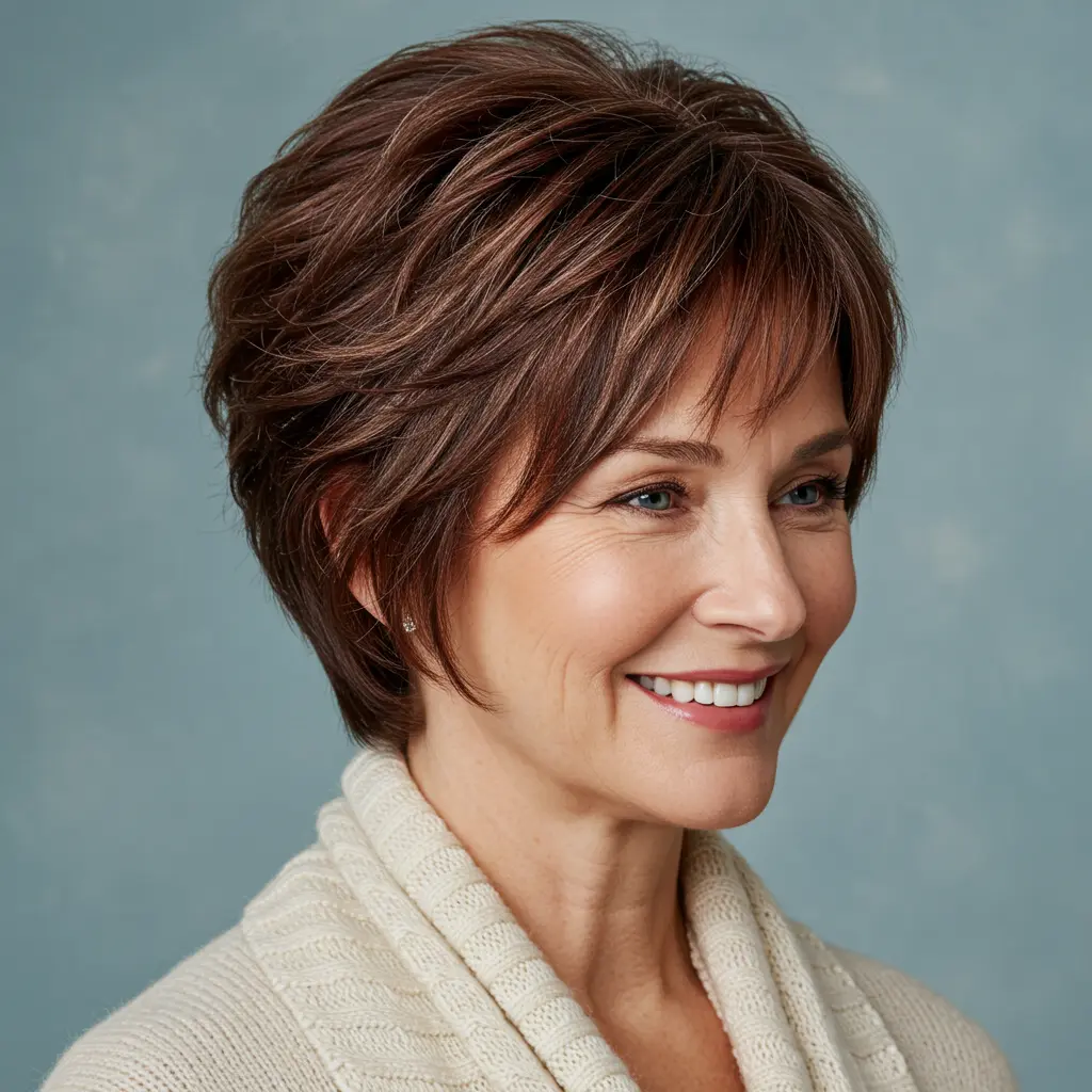 Side Part Wispy Pixie with Layered Bangs