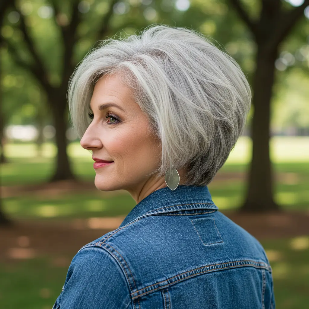 Voluminous Bob Cut on Natural Gray Hair