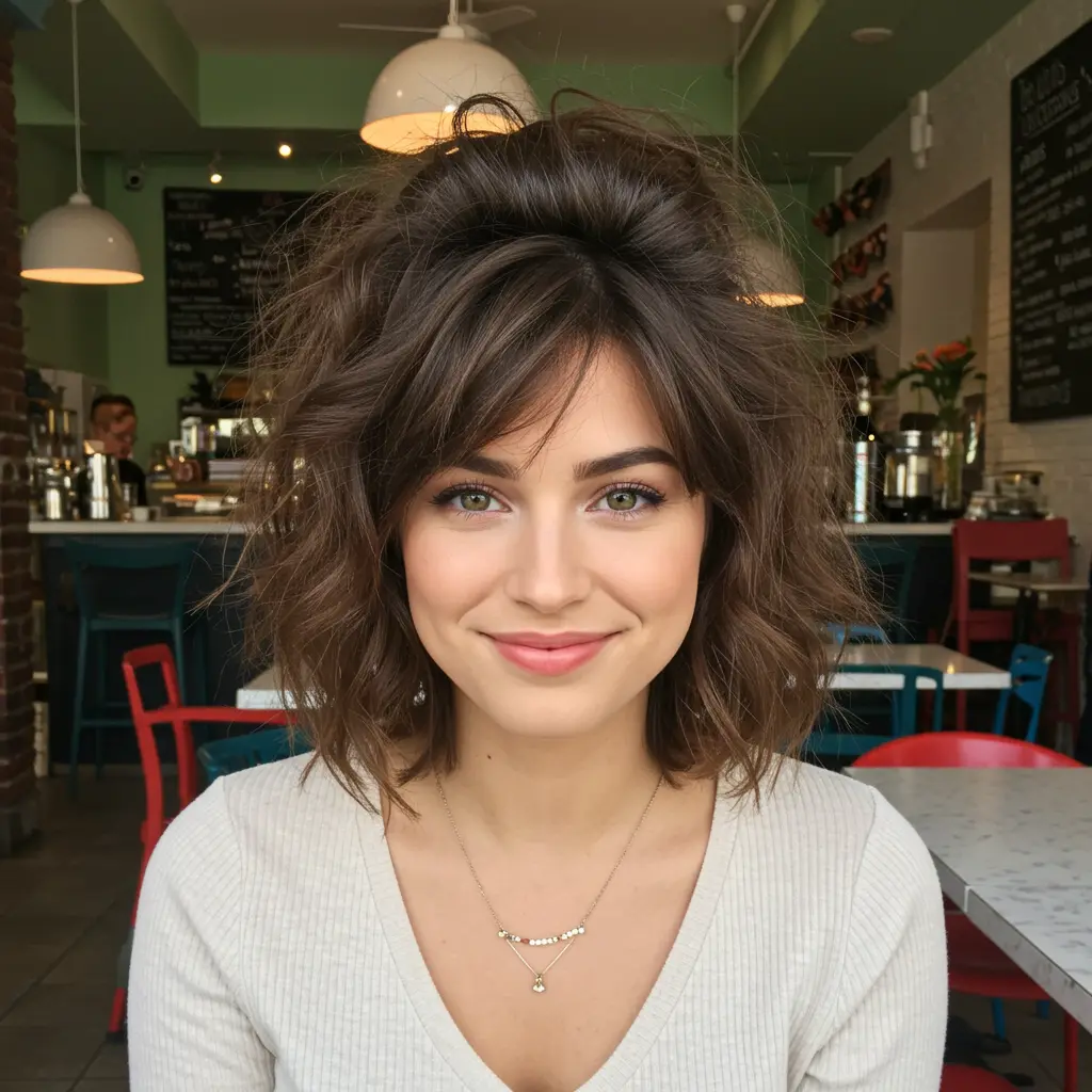 Shaggy Haircut for Round Faces with Lifted Crown
