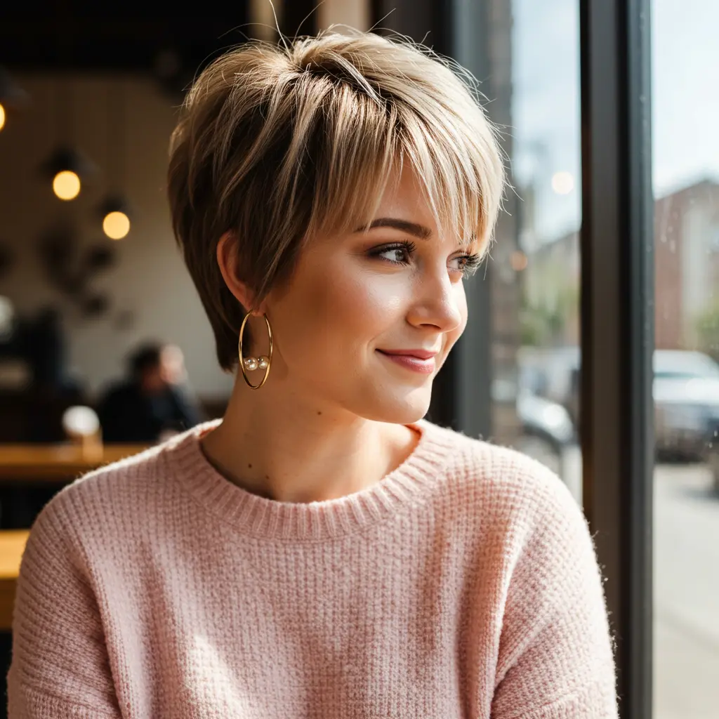 Choppy Layered Long Pixie with Bangs