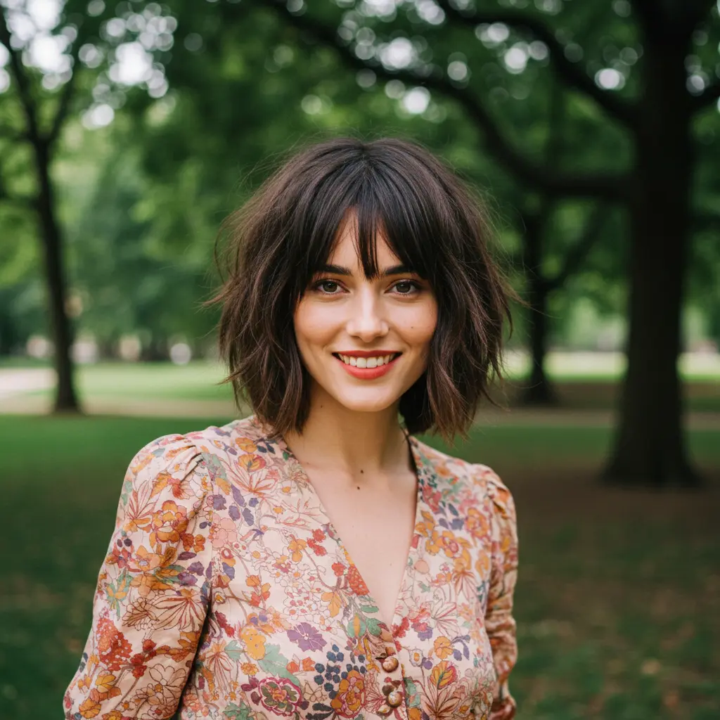 Jaw-Length Shaggy French Bob with Choppy Bangs