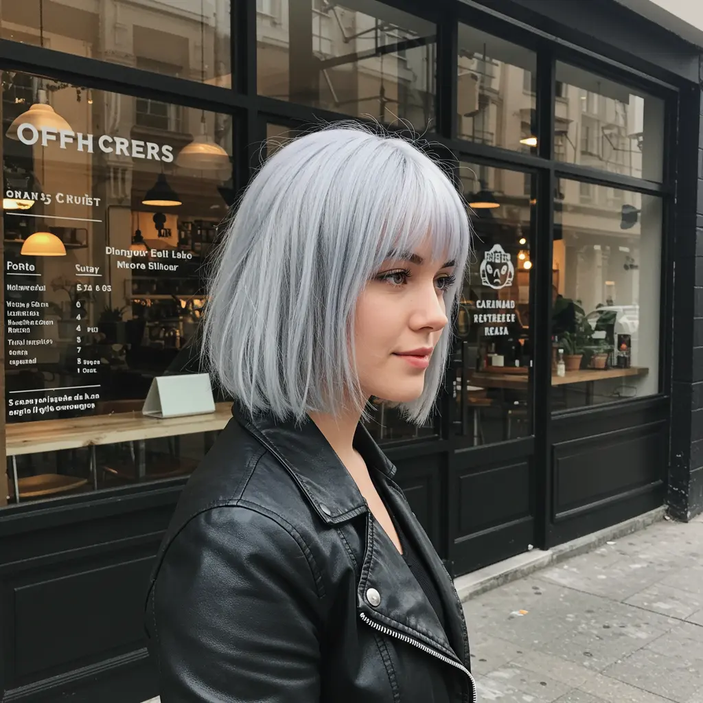 Jaw-Length Silver Bob with a Side Fringe
