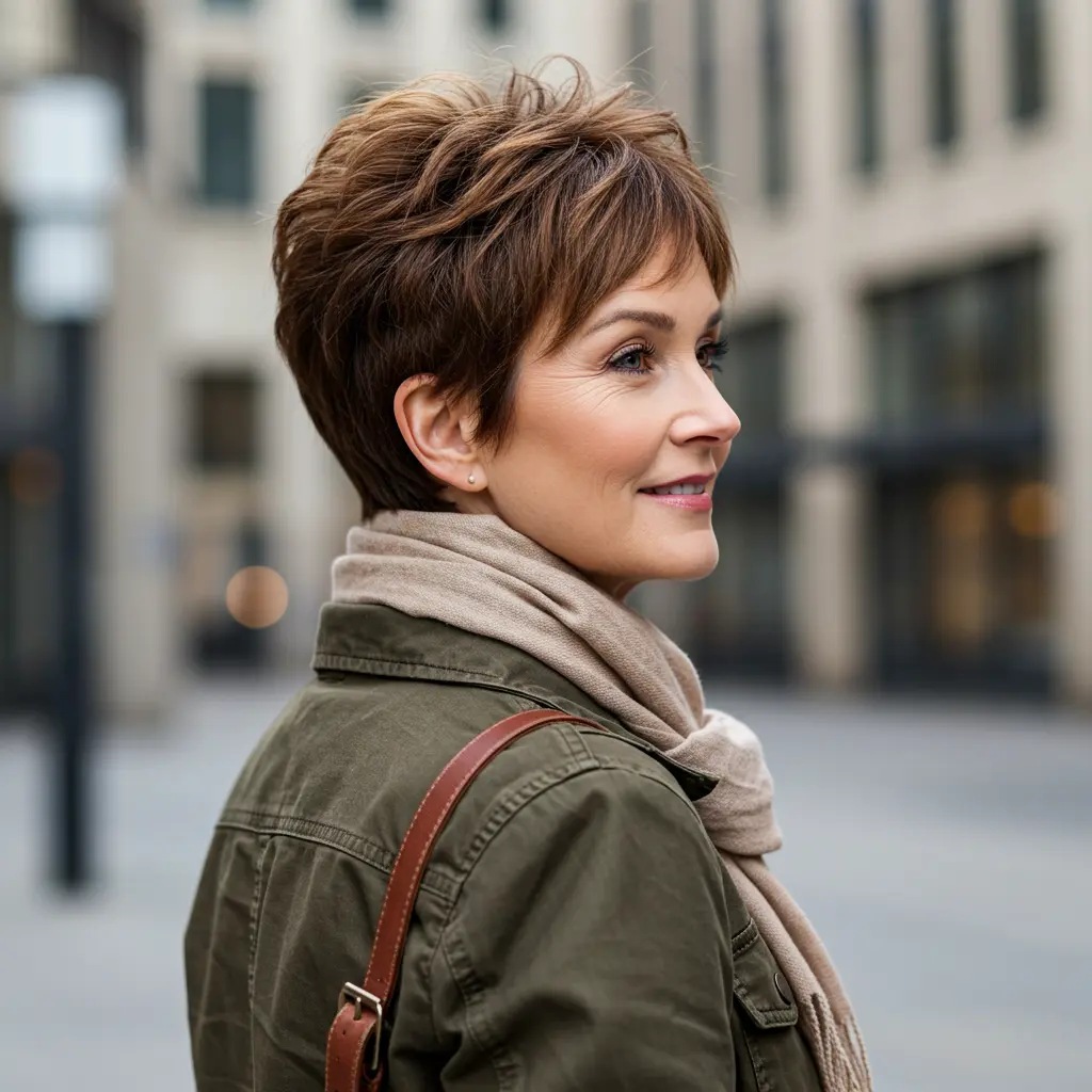 Soft Choppy Pixie on Brown Hair