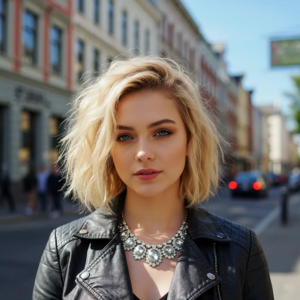 Blonde Textured Angled Bob