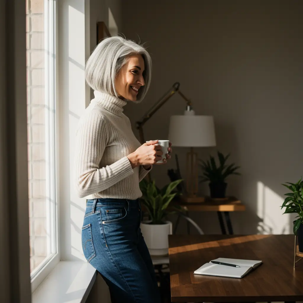 Chin-Length Low Stacked Gray Bob