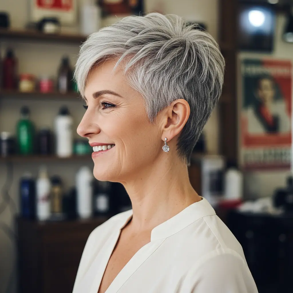 Long Silver Pixie with Tapered Nape