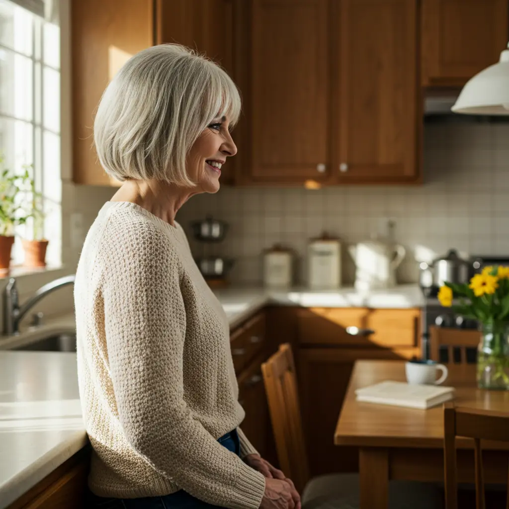 1. Classic Bob with Piece-y Bangs for a Round Face