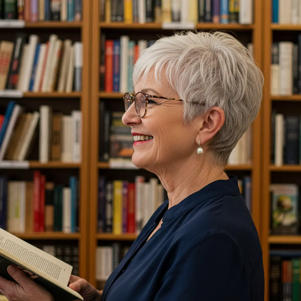 White Pixie with Side Bangs and Glasses