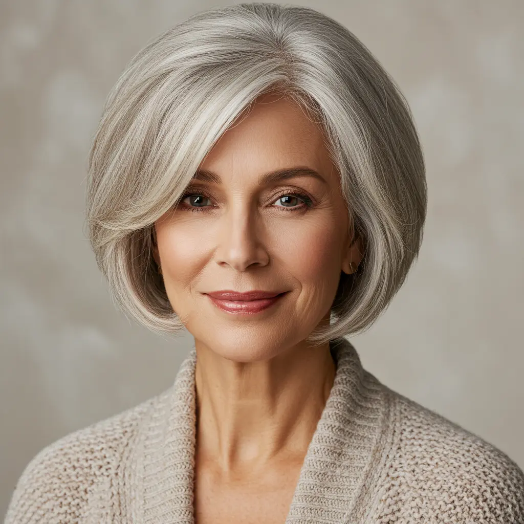Rounded Bob Cut for a 60-Year-Old Woman