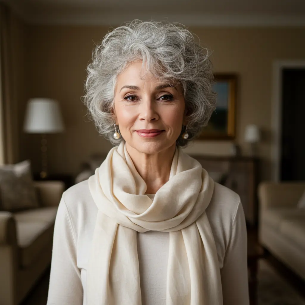 Curly Gray Pixie with Side Part