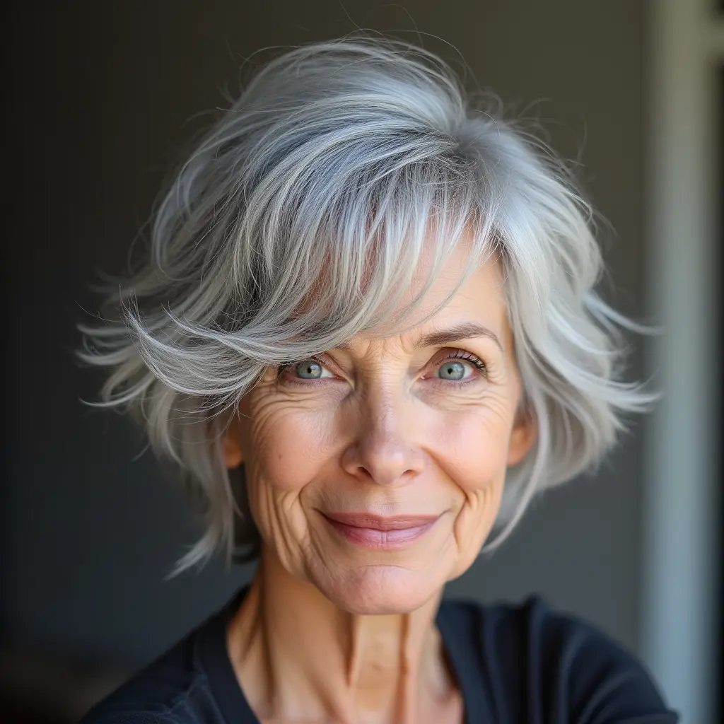 Long Layered Pixie for Gray Hair