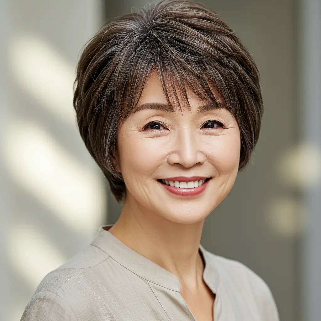 Face-Framing Pixie Hair with Rounded Bangs and Layers