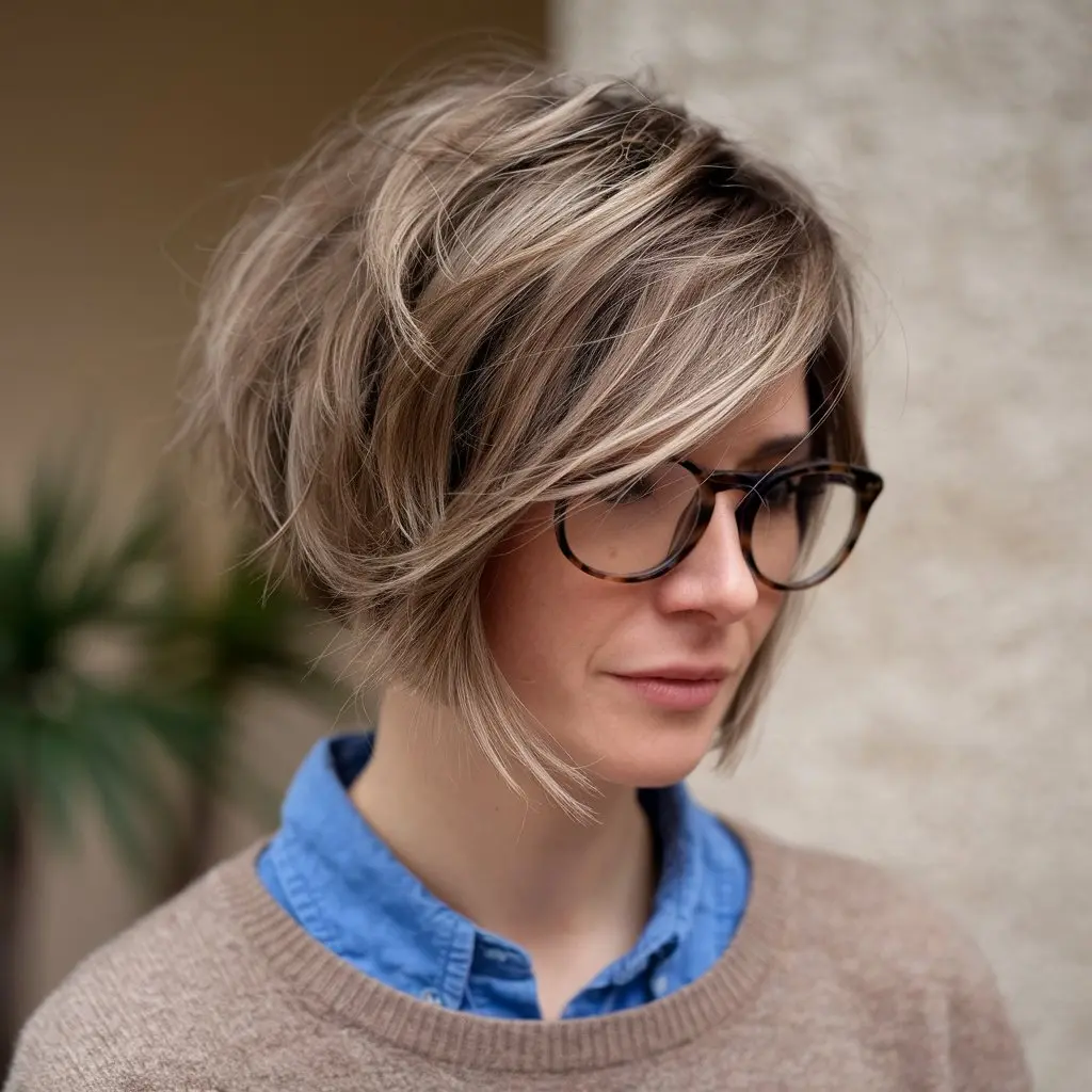 Textured Bob for Women with Glasses
