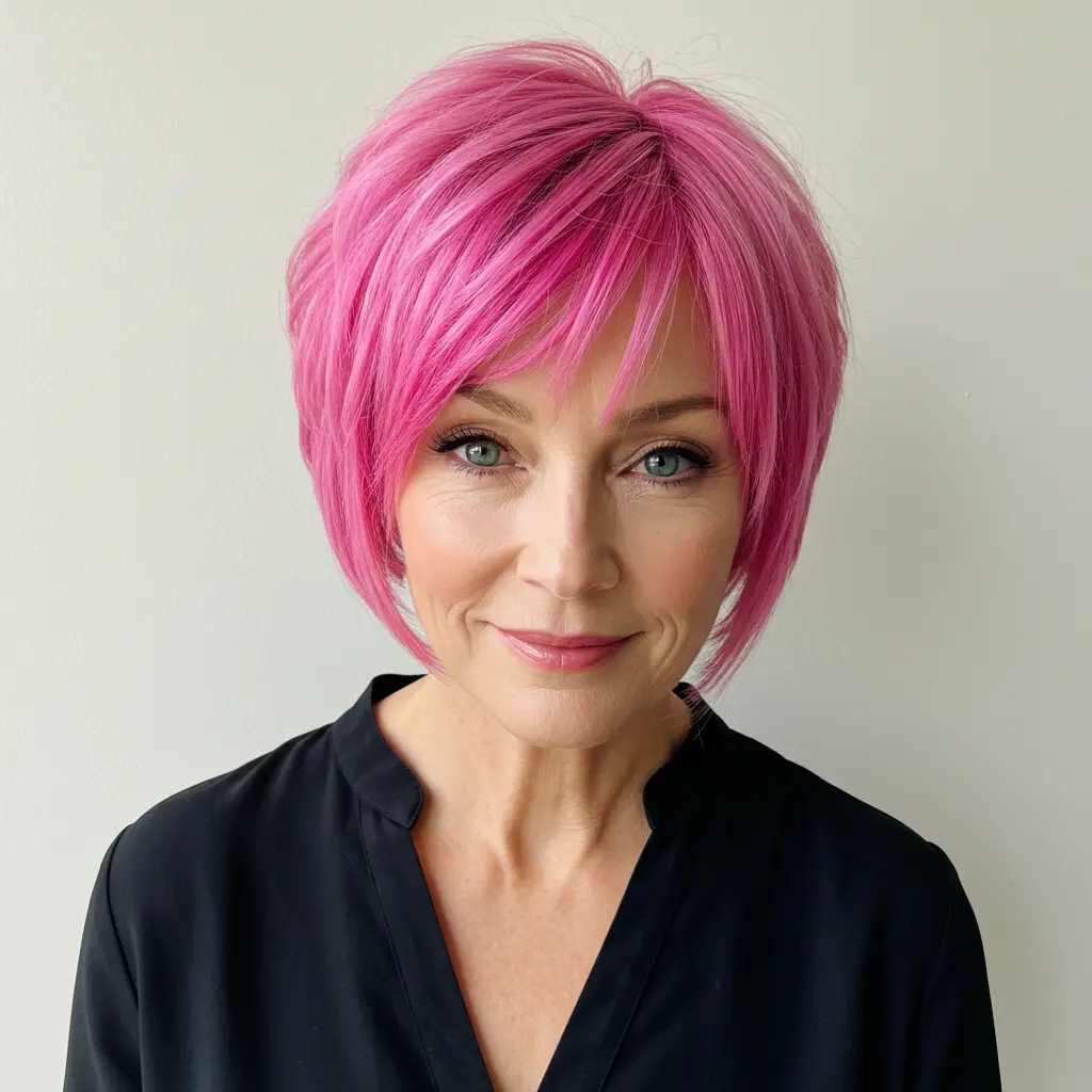 Pink Short Bob with Fringe