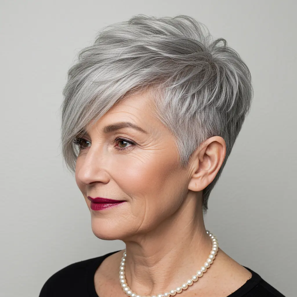 Asymmetrical Pixie for Gray Hair