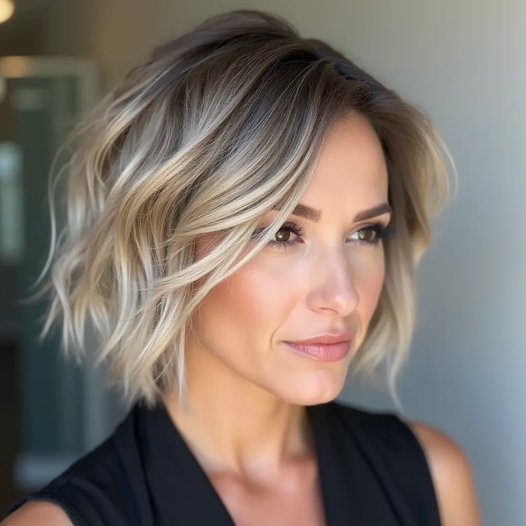 Layered Smoky Teal Bob