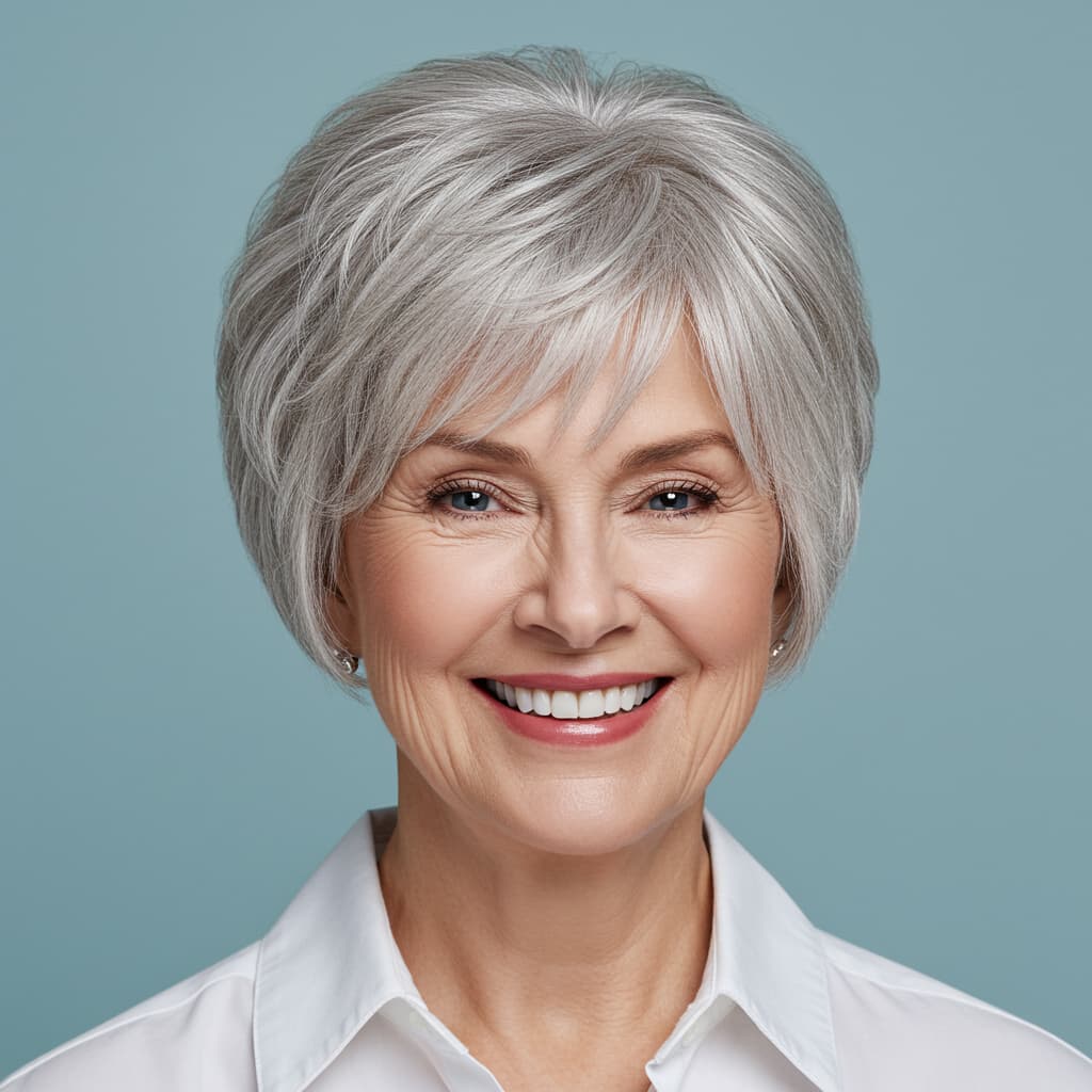 Short Textured Bob Haircut for Fine Gray Hair