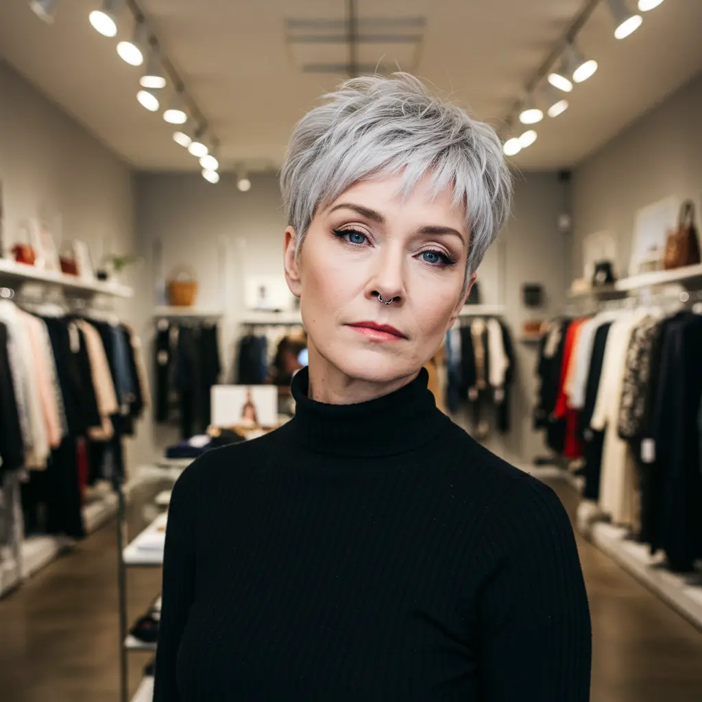 Pixie with Curled Ends and Edgy Bangs