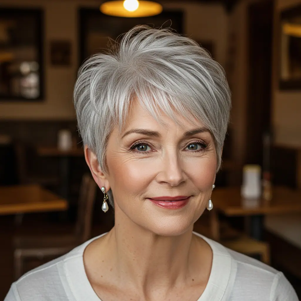 Gray Hair Pixie with Choppy Layers
