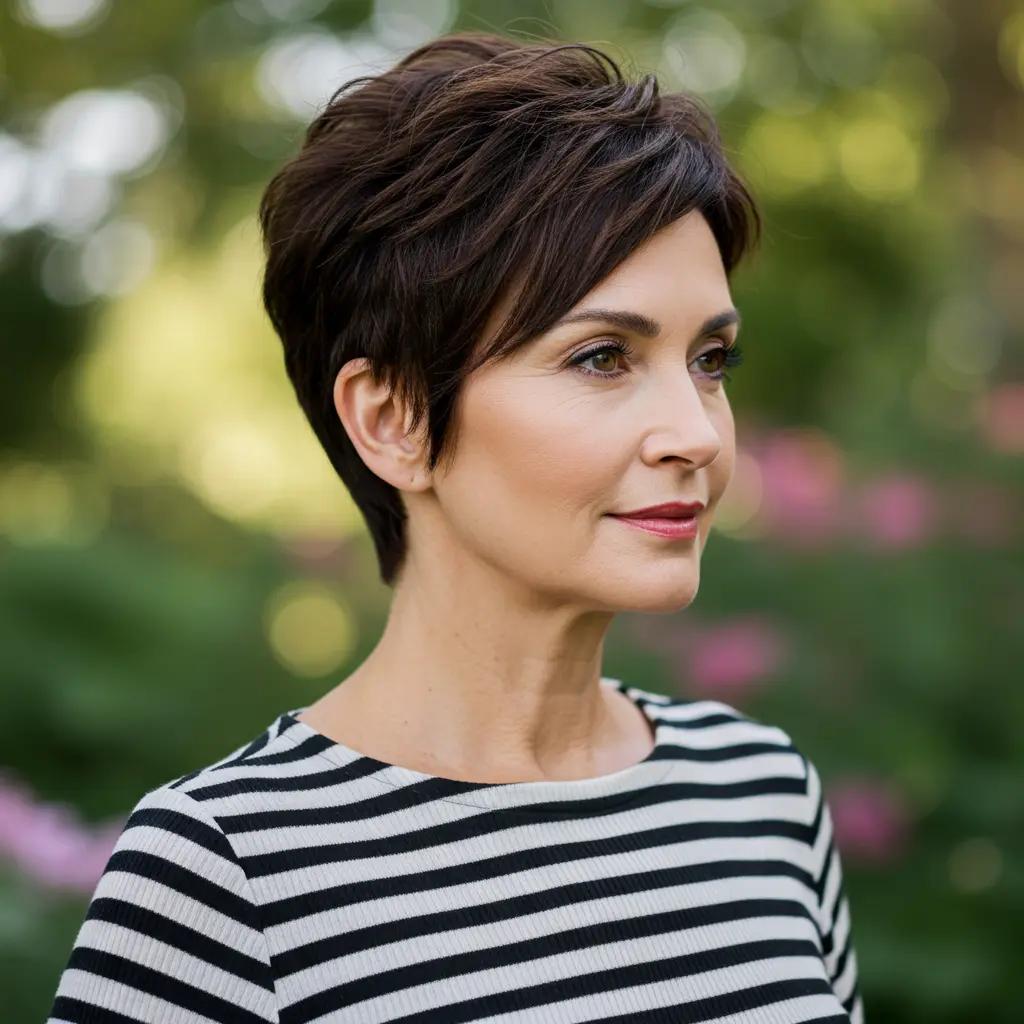 Short Brunette Pixie with a Side Part