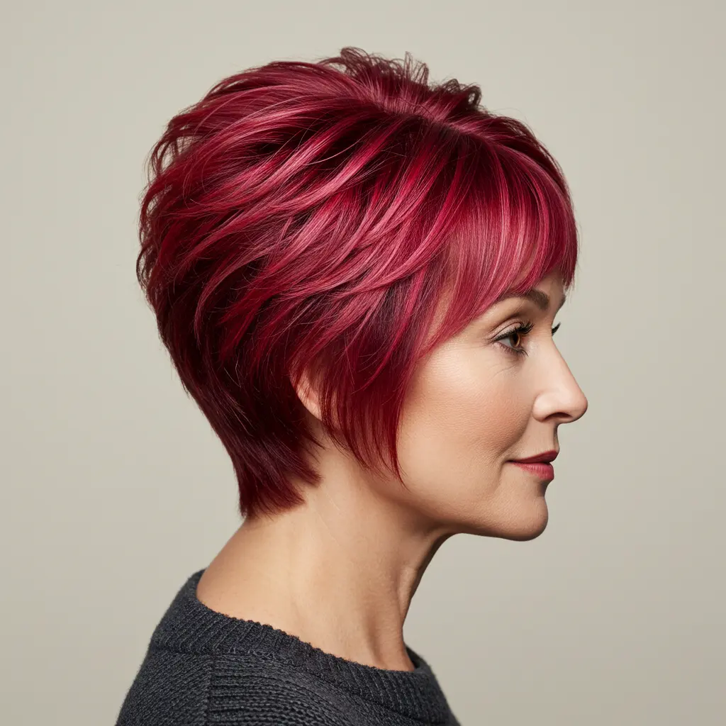 Graduated Bixie with Red Highlights