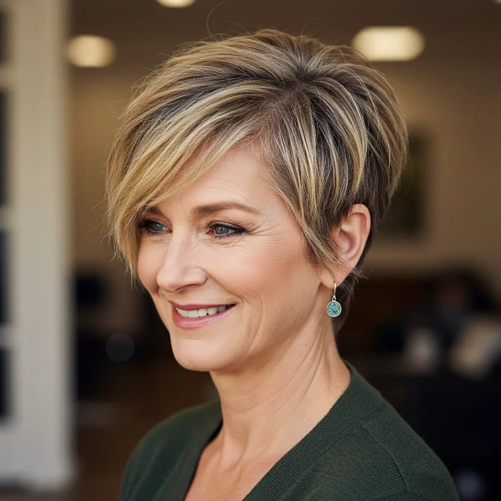 Dirty Blonde Balayage on a Pixie