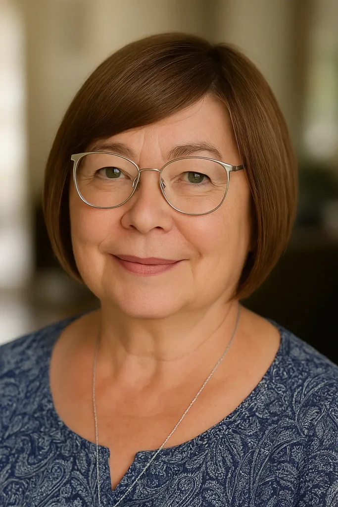 Sleek Bob with Side Bangs for Round Faces