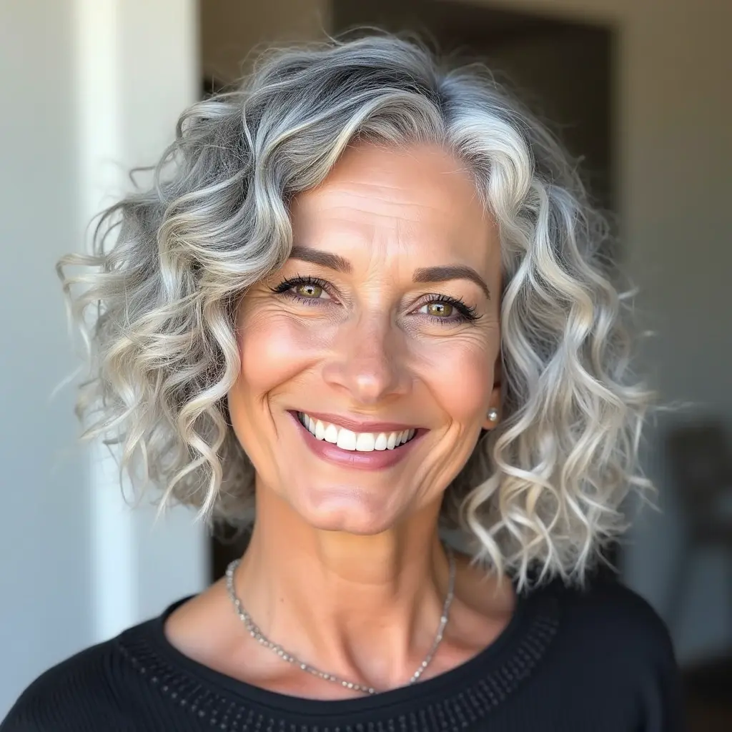 Curly Chin Bob with Platinum Highlights